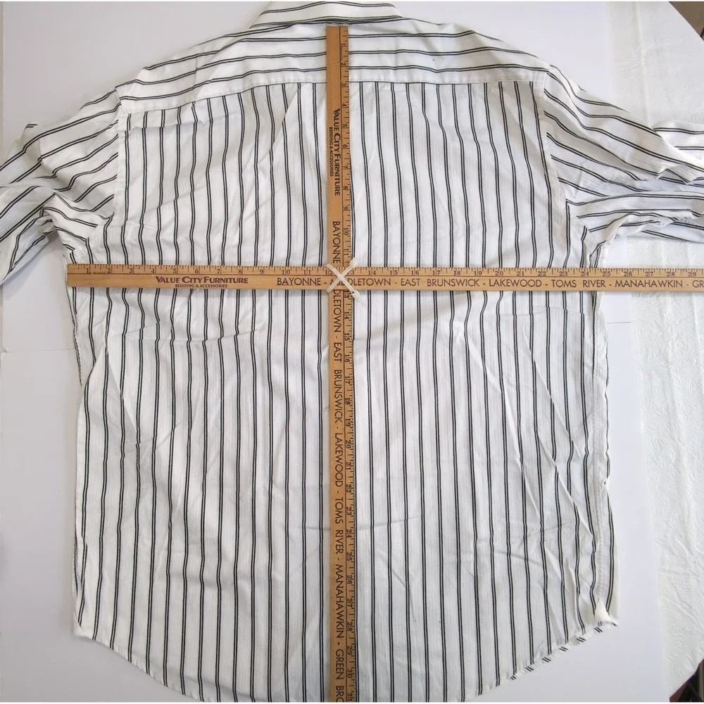 Robert Graham Flip Cuff Long Sleeve Shirt Mens 2XL 18 46 White Black Stripe